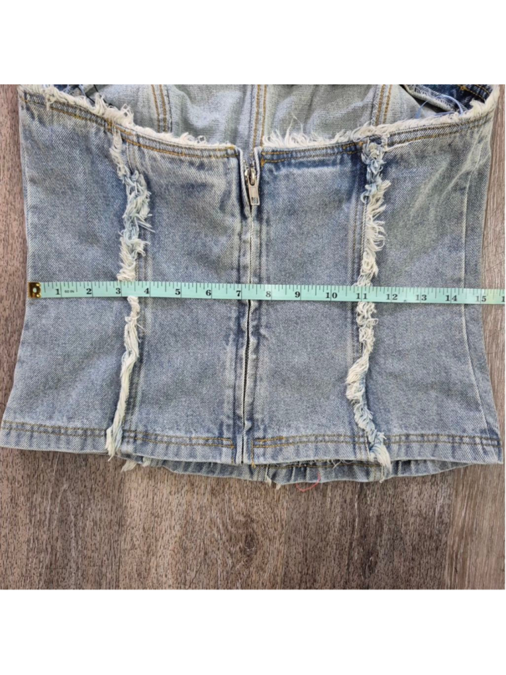 Women's Fashion Nova Light Wash Blue Denim Tube Crop Top S - Picture 8 of 10